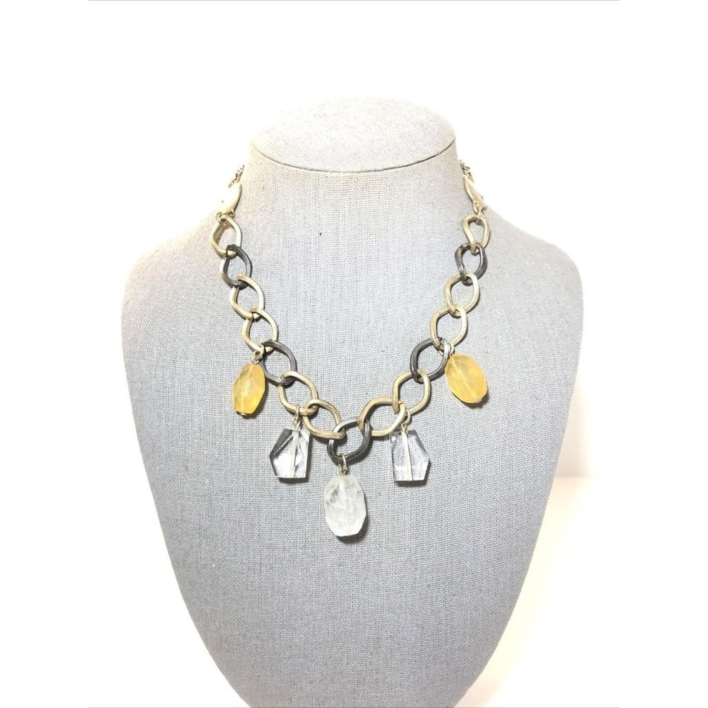 Kenneth Cole Necklace, Acrylic Gemstone Pendant Charms, Hoop Chain, Gold Tone